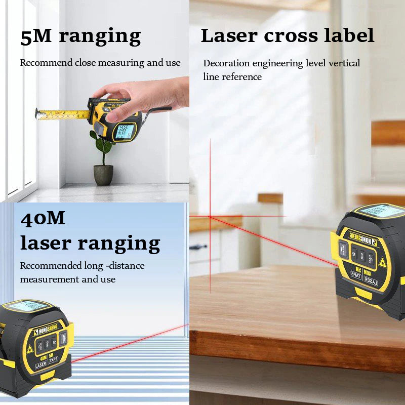 "Ultimate 3-in-1 Laser Tape Measure: High-Precision Rangefinder, Smart Electronic Ruler, and 5M Tape - Perfect for Building and Beyond!"