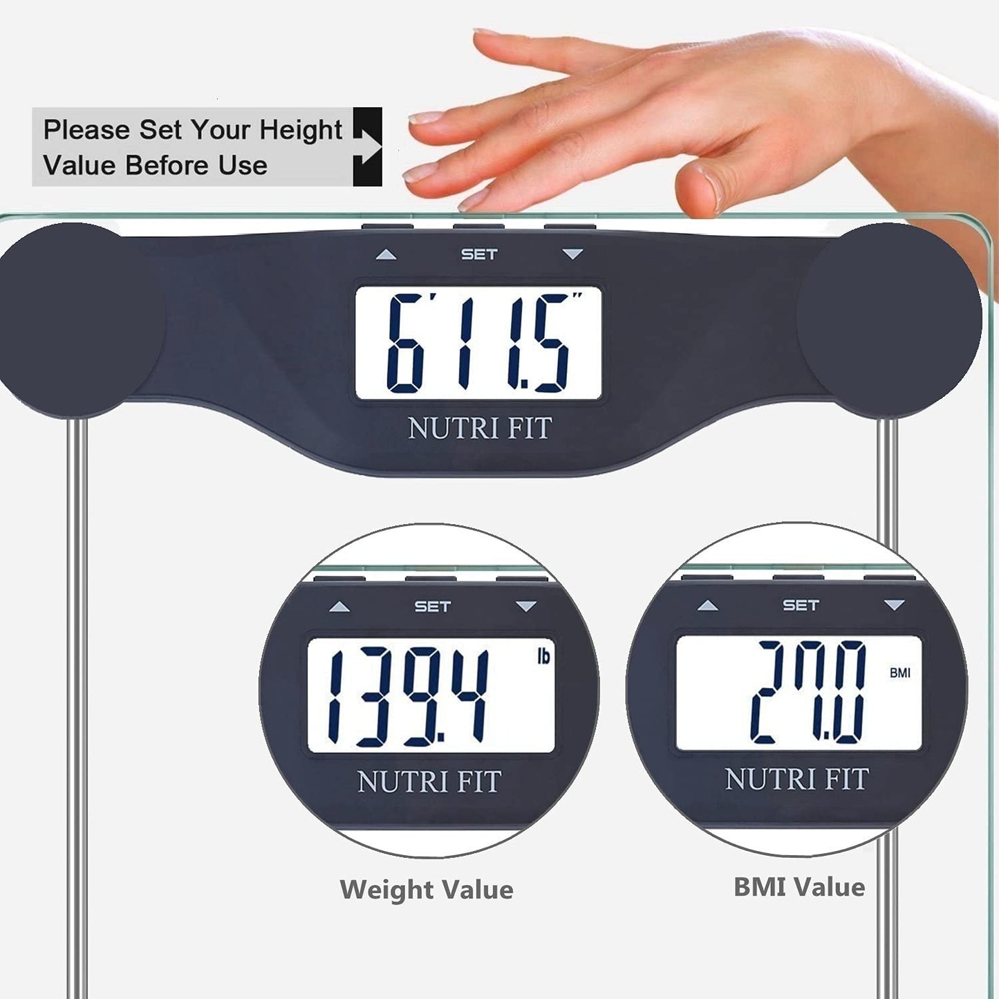 Professional title: "Digital BMI Scale with Body Mass Index Analysis, 400 Lbs Capacity, Large Backlight Display - Black"