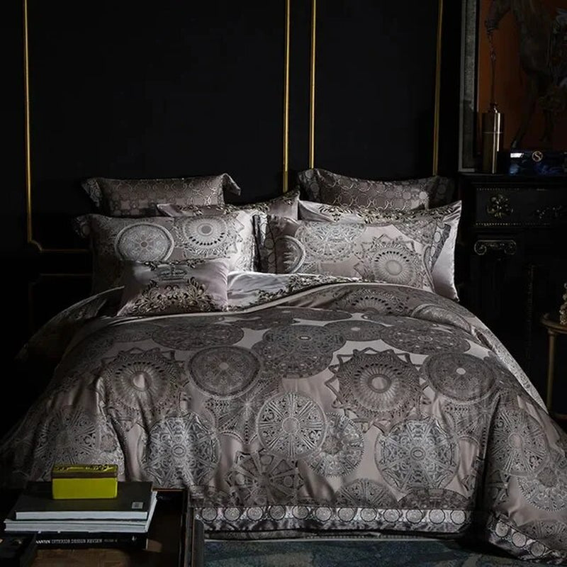 Golden Jacquard European Baroque Bedding Set Queen King Size Linens (Thin Thick Sheet Pillowcase Comforter Cover)