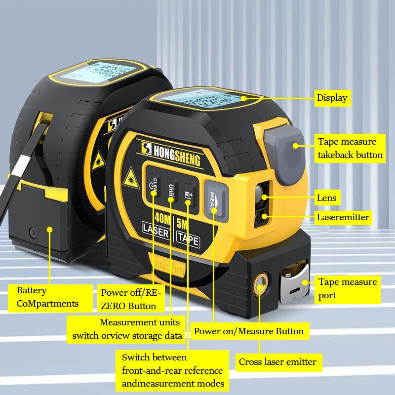 "Ultimate 3-in-1 Laser Tape Measure: High-Precision Rangefinder, Smart Electronic Ruler, and 5M Tape - Perfect for Building and Beyond!"