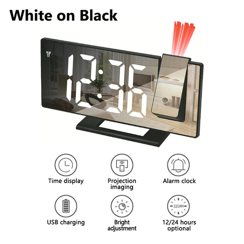 "Transform Your Bedroom with our LED Digital Projection Alarm Clock - Wake up to a Stunning Time Display on Your Ceiling - Dual Loud Bedside Clock with Mute Option!"