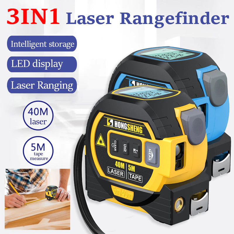"Ultimate 3-in-1 Laser Tape Measure: High-Precision Rangefinder, Smart Electronic Ruler, and 5M Tape - Perfect for Building and Beyond!"