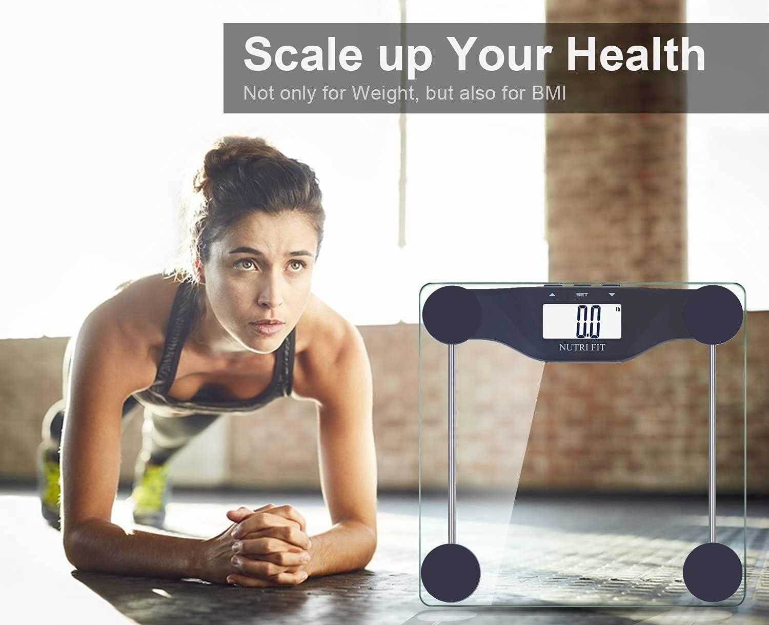 Professional title: "Digital BMI Scale with Body Mass Index Analysis, 400 Lbs Capacity, Large Backlight Display - Black"