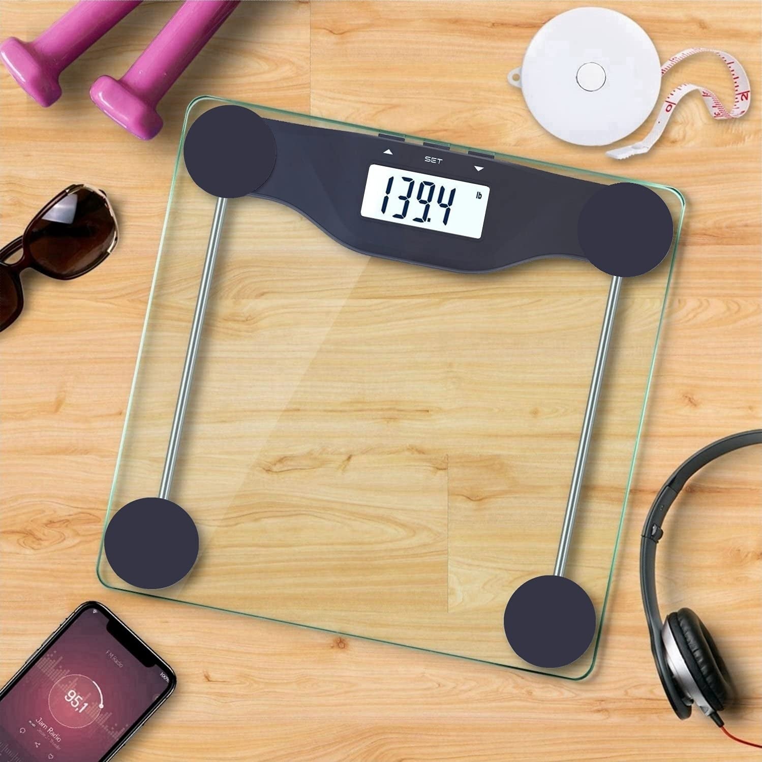 Professional title: "Digital BMI Scale with Body Mass Index Analysis, 400 Lbs Capacity, Large Backlight Display - Black"