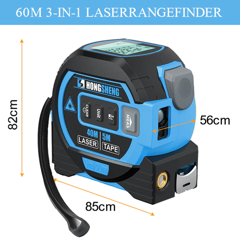 "Ultimate 3-in-1 Laser Tape Measure: High-Precision Rangefinder, Smart Electronic Ruler, and 5M Tape - Perfect for Building and Beyond!"