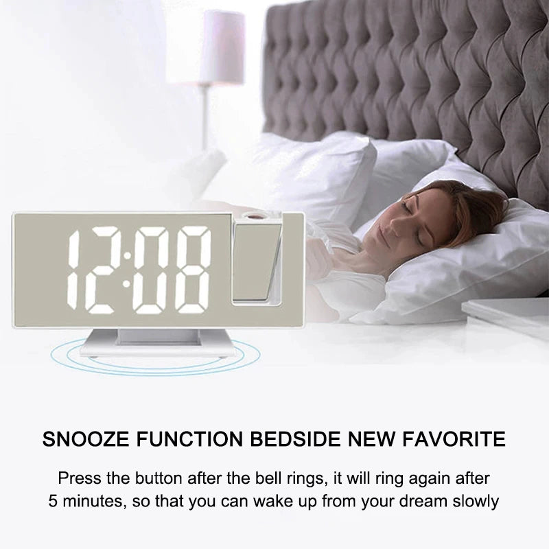 "Transform Your Bedroom with our LED Digital Projection Alarm Clock - Wake up to a Stunning Time Display on Your Ceiling - Dual Loud Bedside Clock with Mute Option!"