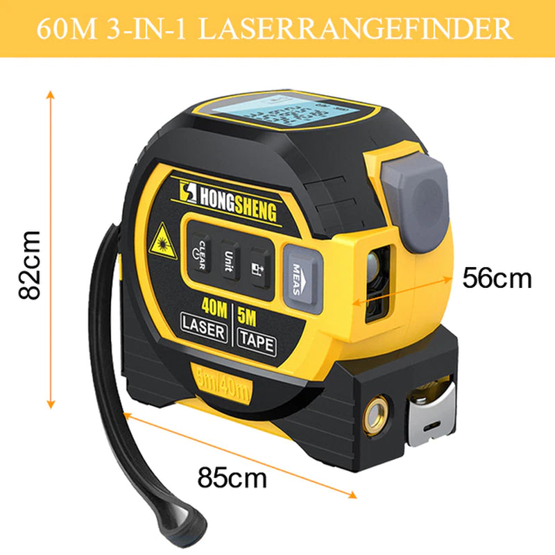 "Ultimate 3-in-1 Laser Tape Measure: High-Precision Rangefinder, Smart Electronic Ruler, and 5M Tape - Perfect for Building and Beyond!"