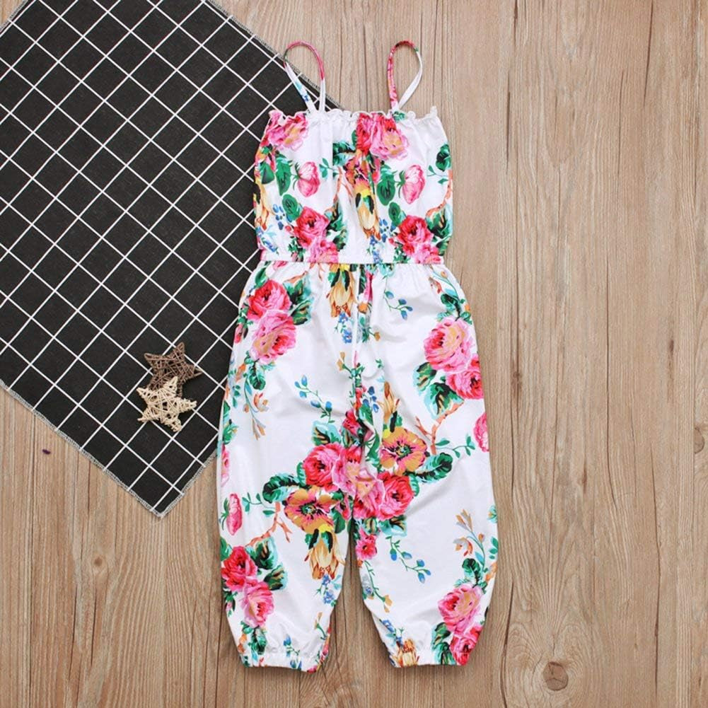 "Adorable Toddler Girls Floral Jumpsuit - Stylish Sleeveless Romper for Summer Outfits"