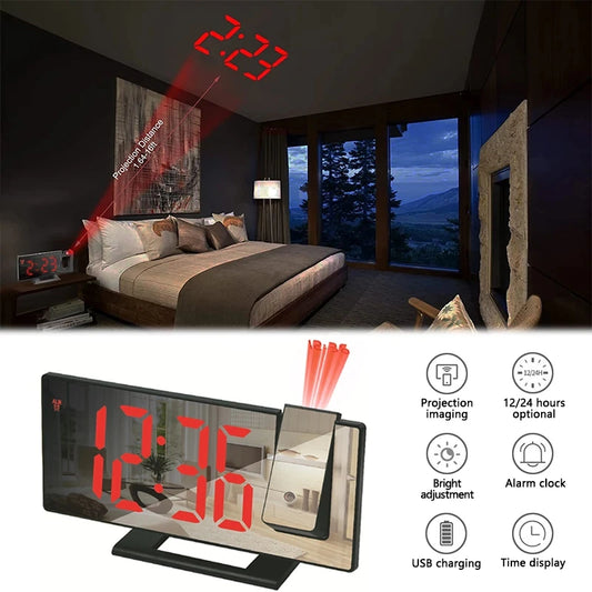 "Transform Your Bedroom with our LED Digital Projection Alarm Clock - Wake up to a Stunning Time Display on Your Ceiling - Dual Loud Bedside Clock with Mute Option!"