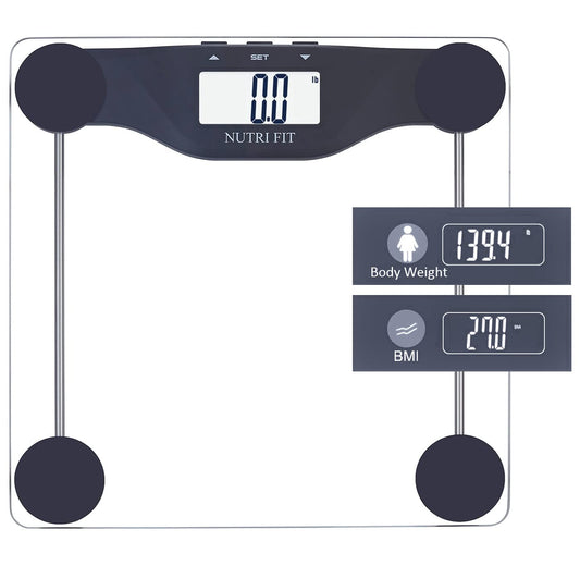 Professional title: "Digital BMI Scale with Body Mass Index Analysis, 400 Lbs Capacity, Large Backlight Display - Black"