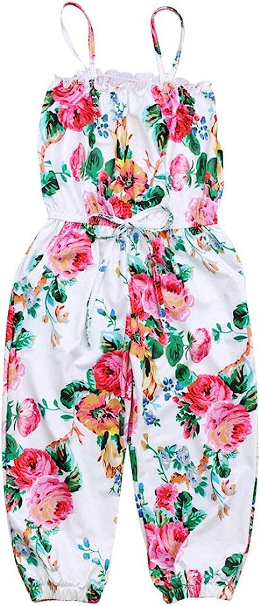 "Adorable Toddler Girls Floral Jumpsuit - Stylish Sleeveless Romper for Summer Outfits"