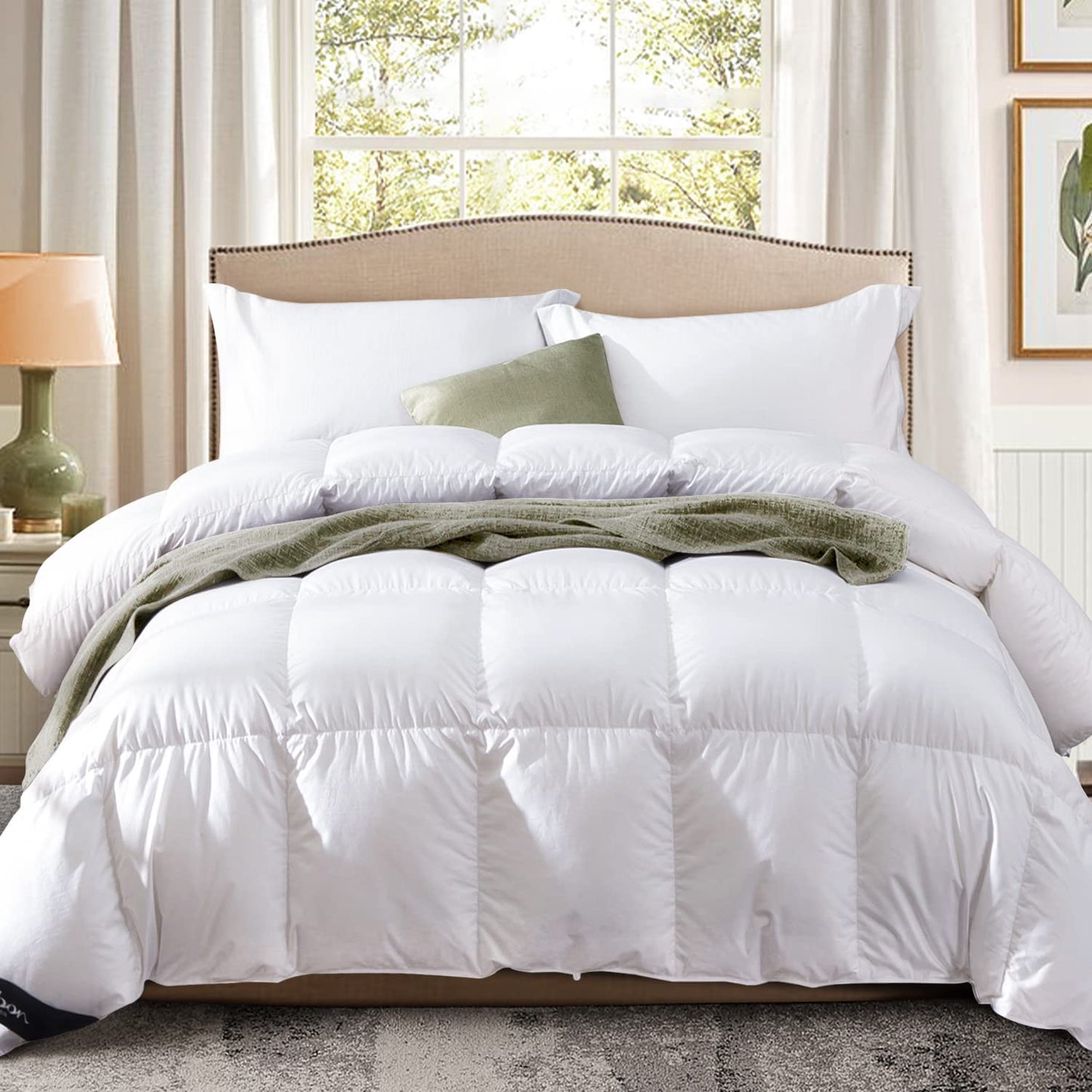 Goose down Comforter King Size All Season Duvet Insert Ultra-Soft 100% Cotton, 45OZ,650 Fill Power, Medium Warmth with Corner Tabs, White