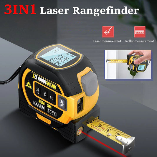 "Ultimate 3-in-1 Laser Tape Measure: High-Precision Rangefinder, Smart Electronic Ruler, and 5M Tape - Perfect for Building and Beyond!"